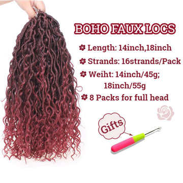 Boho Faux Locs Synthetic Crochet Braids Hair Goddess Locs Crochet Hair Pre-looped Soft Locs With Curly Ends Hippie Locs Hair